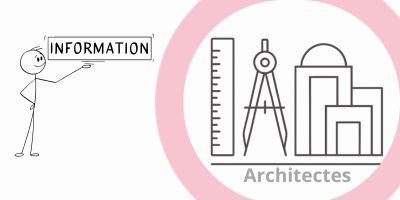 petit bonhomme tenant un panneau information avec , à droite, un cercle entourant un dessin d'une régle, d'un compas et des tours construites