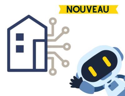 robot qui dit coucou avec une maison 